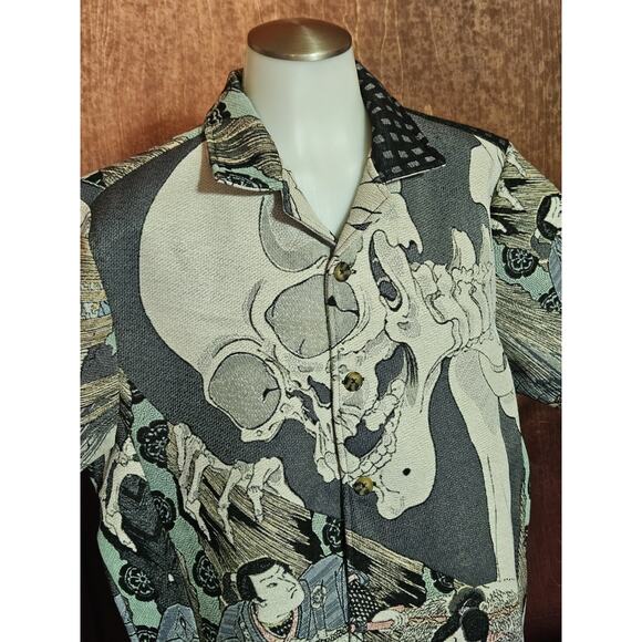 Rebel Vengeance LARGE All Over Print Japanese Samurai Skull Short Sleeve Jacket - Picture 5 of 14